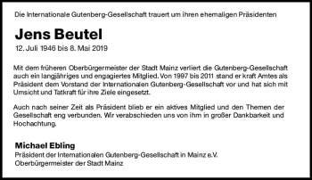 Traueranzeige von Jens Beutel von vrm-trauer