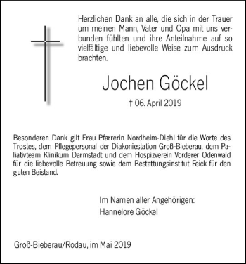 Traueranzeige von Jochen Göckel von vrm-trauer