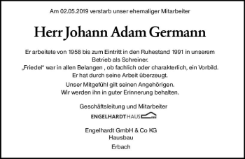 Traueranzeige von Johann Adam Germann von vrm-trauer