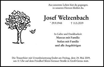 Traueranzeige von Josef Welzenbach von vrm-trauer