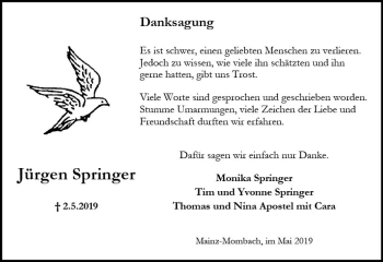 Traueranzeige von Jürgen Springer von vrm-trauer
