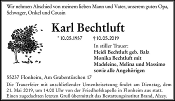 Traueranzeige von Karl Bechtluft von vrm-trauer