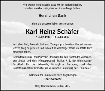 Traueranzeige von Karl Heinz Schäfer von vrm-trauer