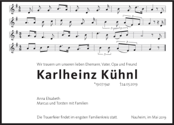 Traueranzeige von Karlheinz Kühnl von vrm-trauer