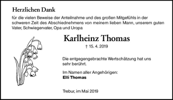 Traueranzeige von Karlheinz Thomas von vrm-trauer