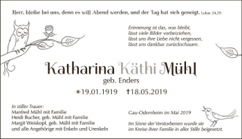 Traueranzeige von Katharina Mühl von vrm-trauer