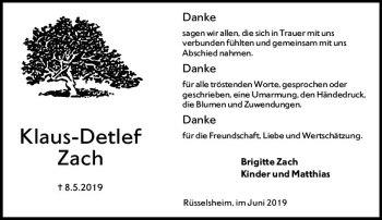 Traueranzeige von Klasu-Detlef Zach von vrm-trauer