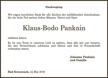 Traueranzeige von Klaus-Bodo Panknin von vrm-trauer