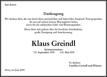 Traueranzeige von Klaus Greindl von vrm-trauer