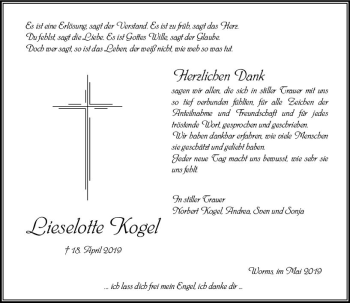 Traueranzeige von Lieselotte Kogel von vrm-trauer