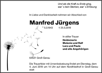Traueranzeige von Manfred Jürgens von vrm-trauer