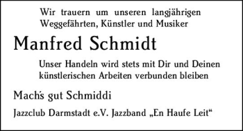 Traueranzeige von Manfred Schmidt von vrm-trauer