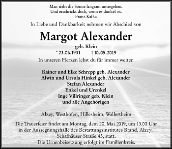Traueranzeige von Margot Alexander von vrm-trauer