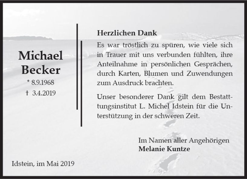  Traueranzeige für Michael Becker vom 04.05.2019 aus vrm-trauer
