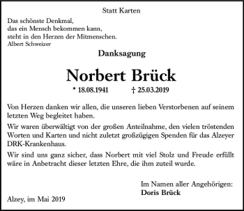Traueranzeige von Norbert Brück von vrm-trauer