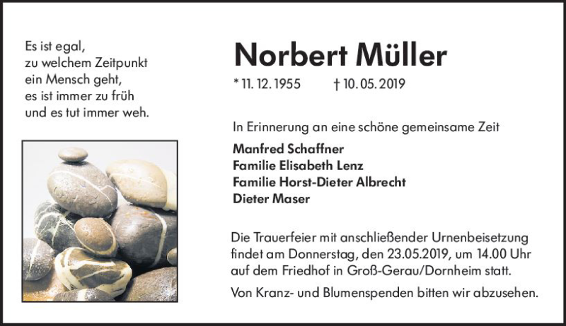  Traueranzeige für Norbert Müller vom 21.05.2019 aus vrm-trauer