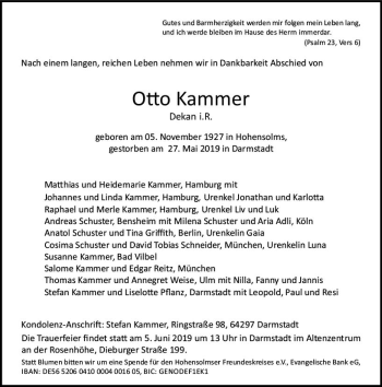 Traueranzeige von Otto Kammer von vrm-trauer