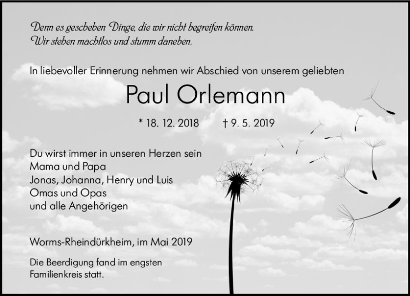 Traueranzeige für Paul Orlemann vom 25.05.2019 aus vrm-trauer