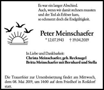 Traueranzeige von Peter Meinschaefer von vrm-trauer