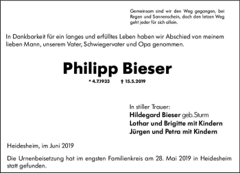 Traueranzeige von Philipp Bieser von vrm-trauer