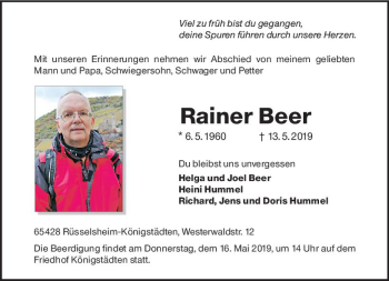 Traueranzeige von Rainer Beer von vrm-trauer