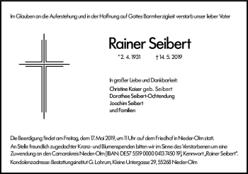 Traueranzeige von Rainer Seibert von vrm-trauer