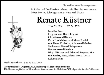 Traueranzeige von Renate Küstner von vrm-trauer