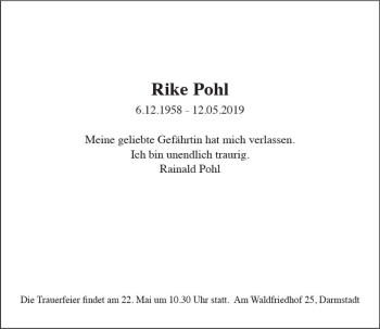 Traueranzeige von Rike Pohl von vrm-trauer