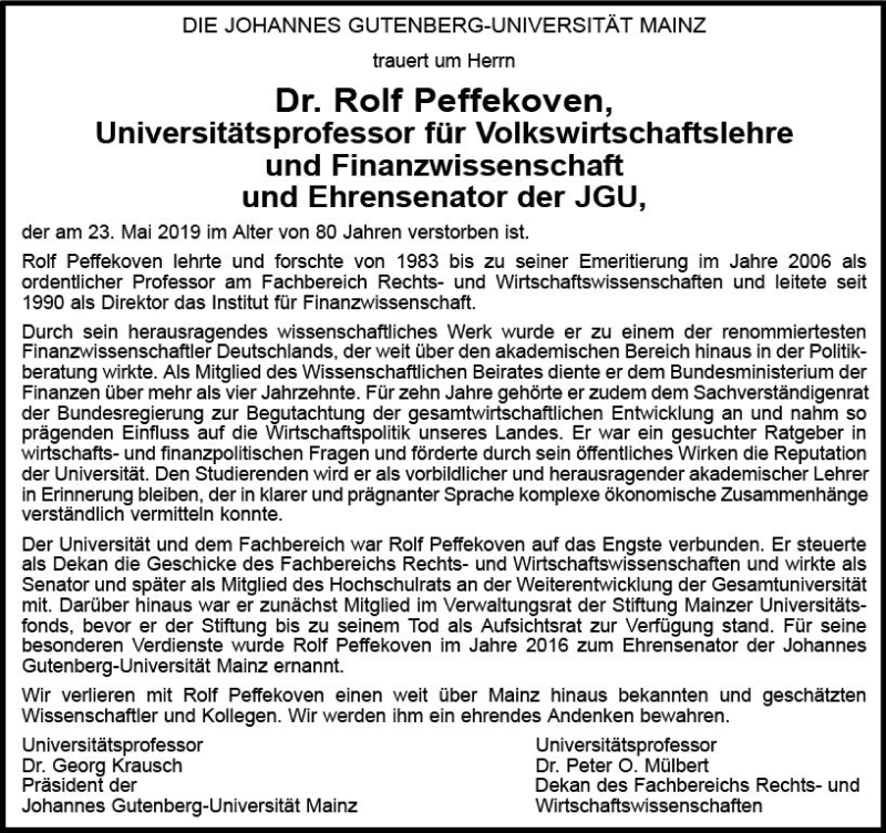  Traueranzeige für Rolf Peffekoven vom 01.06.2019 aus vrm-trauer