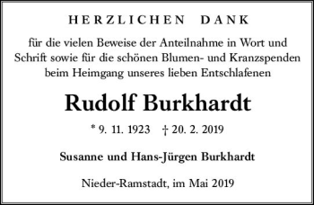 Traueranzeige von Rudolf Burkhardt von vrm-trauer