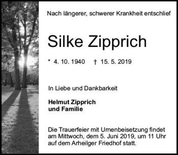 Traueranzeige von Silke Zipprich von vrm-trauer