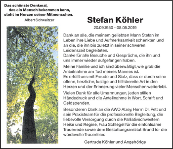 Traueranzeige von Stefan Köhler von vrm-trauer