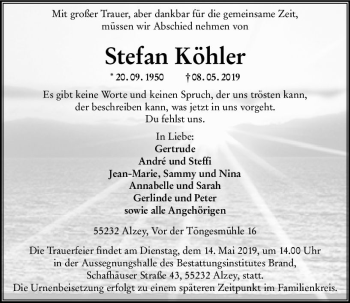 Traueranzeige von Stefan Köhler von vrm-trauer