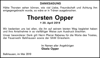 Traueranzeige von Thorsten Opper von vrm-trauer