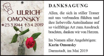 Traueranzeige von Ulrich Omonsky von vrm-trauer