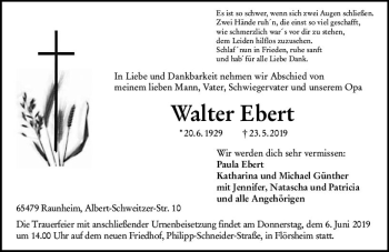 Traueranzeige von Walter Ebert von vrm-trauer