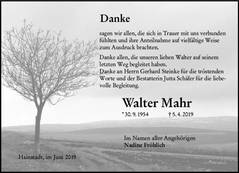 Traueranzeige für Walter Mahr vom 01.06.2019 aus vrm-trauer