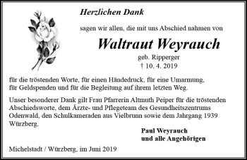 Traueranzeige von Waltraut Weyrauch von vrm-trauer