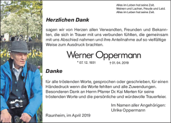 Traueranzeige von Werner Oppermann von vrm-trauer