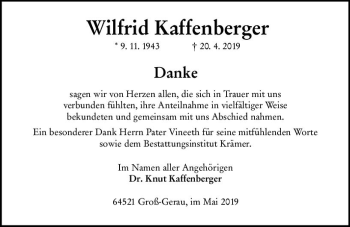 Traueranzeige von Wilfrid Kaffenberger von vrm-trauer