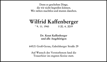 Traueranzeige von Wilfrid Kaffenberger von vrm-trauer