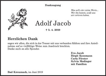 Traueranzeige von Adolf Jacob von vrm-trauer