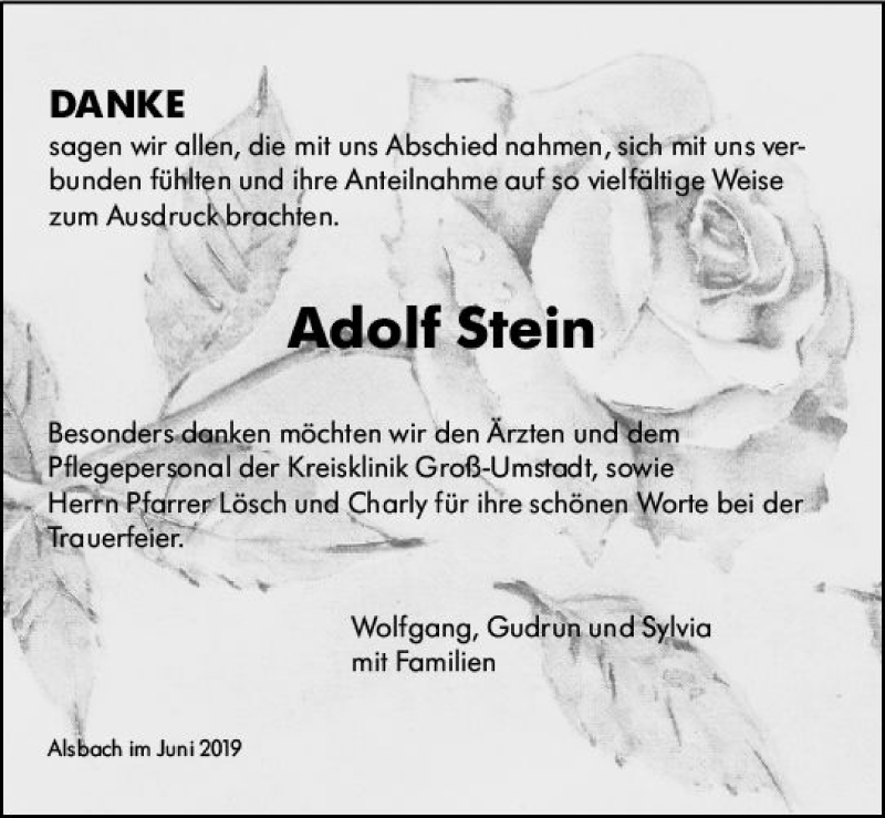  Traueranzeige für Adolf Stein vom 22.06.2019 aus vrm-trauer