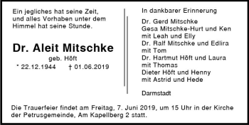 Traueranzeige von Aleit Mitschke von vrm-trauer