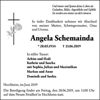 Traueranzeige von Angela Schemainda von vrm-trauer