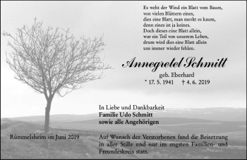 Traueranzeige von Annegretel Schmitt von vrm-trauer