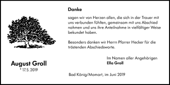 Traueranzeige von August Groll von vrm-trauer