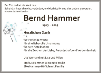 Traueranzeige von Bernd Hammer von vrm-trauer