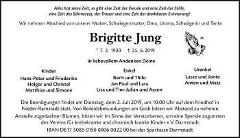 Traueranzeige von Brigitte Jung von vrm-trauer