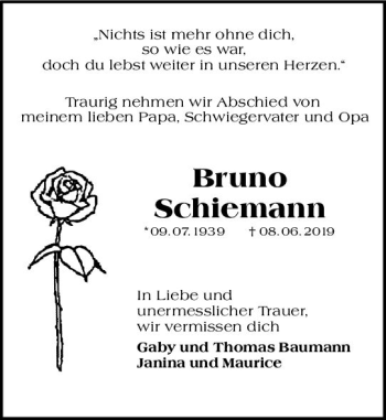Traueranzeige von Bruno Schiemann von vrm-trauer